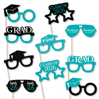 Teal Grad Glasses - Best is Yet to Come - Teal 2026 Paper Card Stock Graduation Party Photo Booth Props Kit - 10 Count