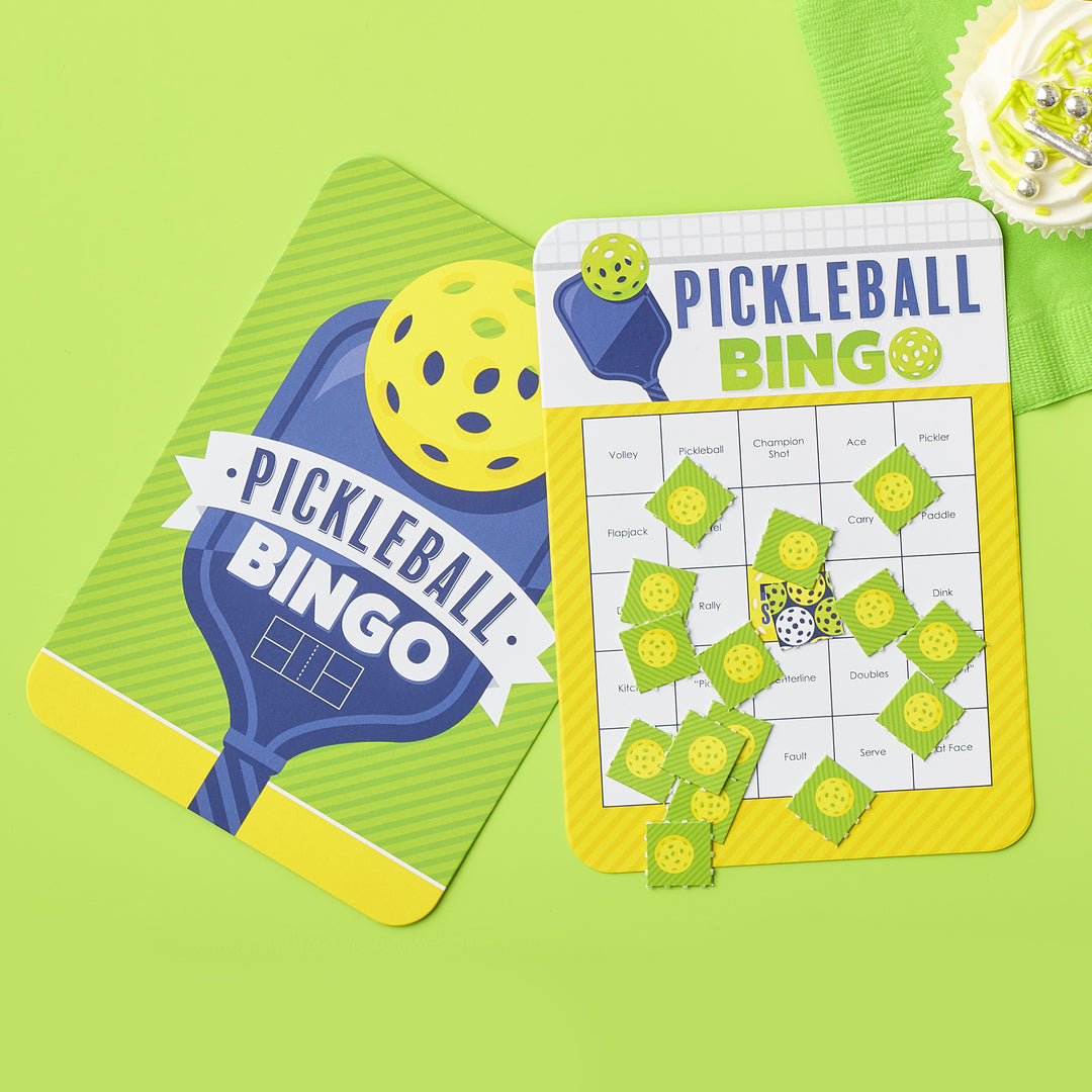 Let's Rally - Pickleball - Bingo Cards and Markers - Birthday or Retirement Party Bingo Game - Set of 18