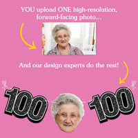 Upload one photo for custom 100th birthday fun face banner