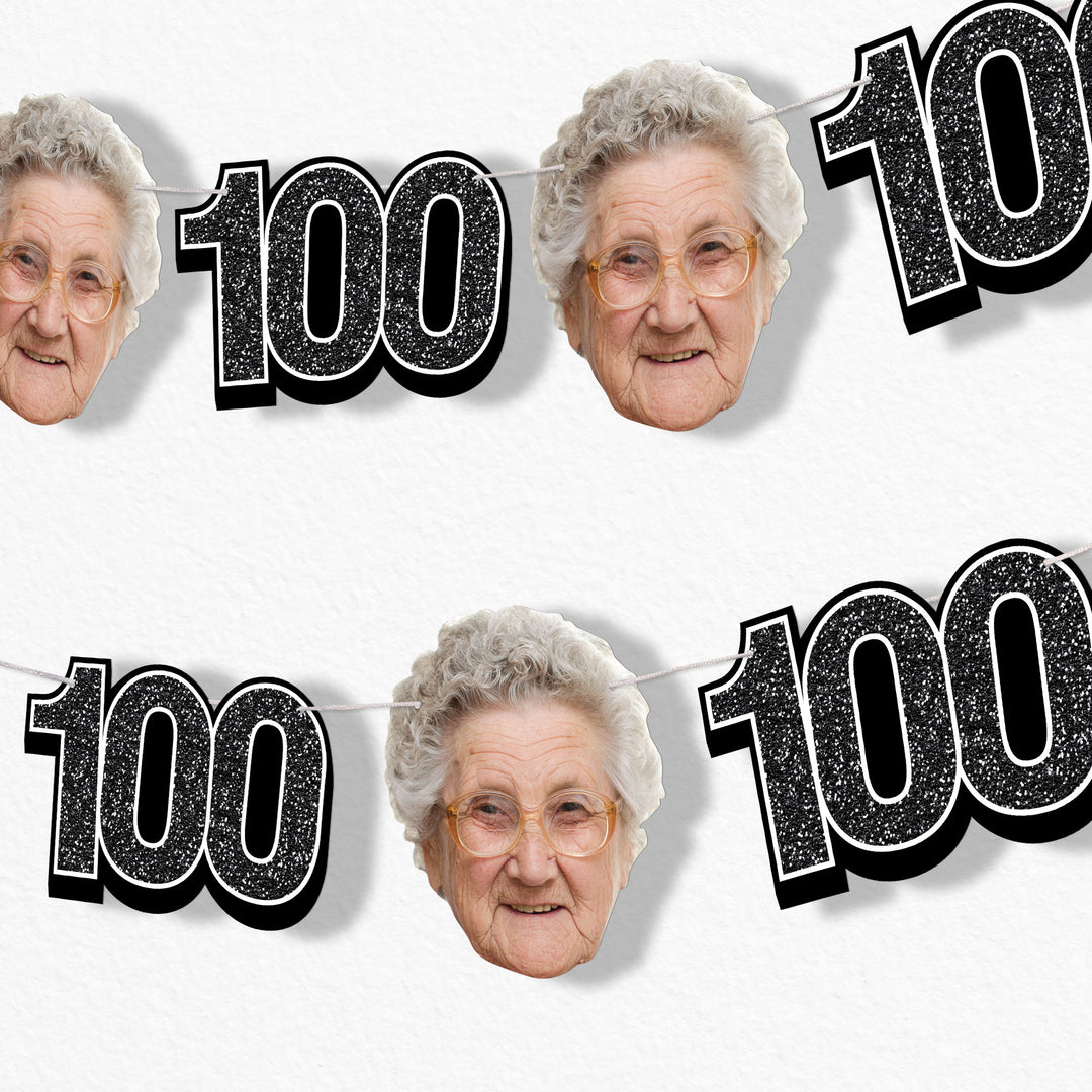 Black 100th birthday fun face garland banner