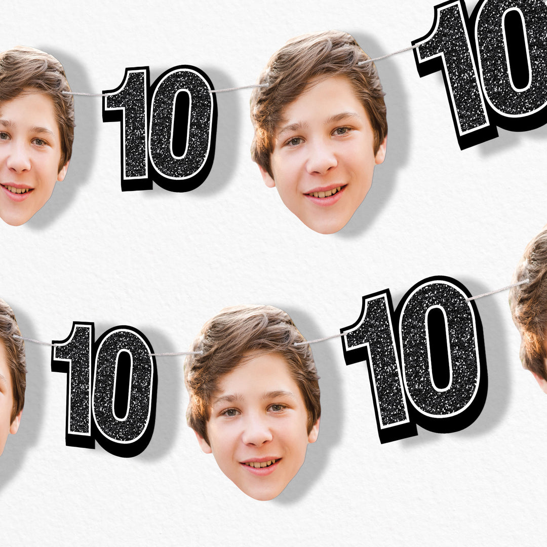 Black 10th birthday custom face garland decoration