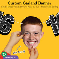Satin cording and sturdy cardstock on sweet 16 face banner