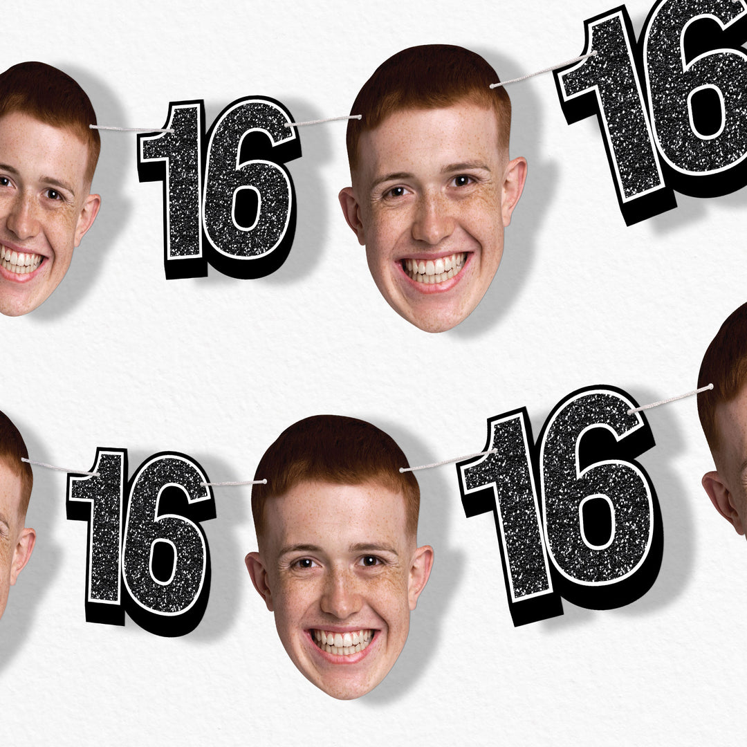 Black sweet 16 custom fun face banner