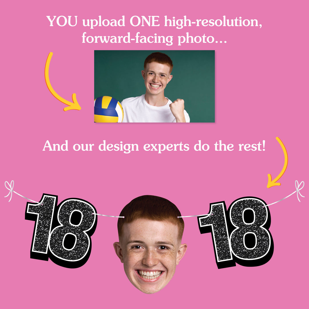 Upload one photo for 18th birthday fun face banner design