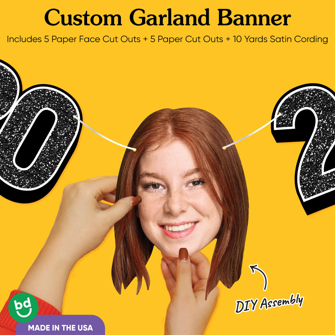 Cardstock construction and satin string on 20th birthday banner