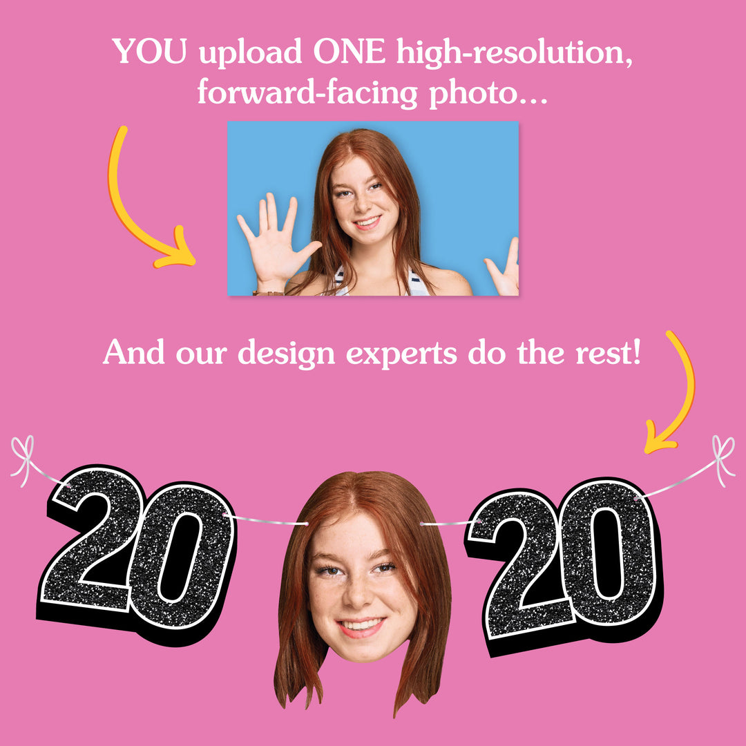 Upload one photo for 20th birthday fun face banner design