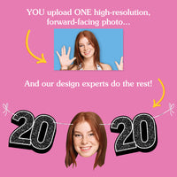 Upload one photo for 20th birthday fun face banner design
