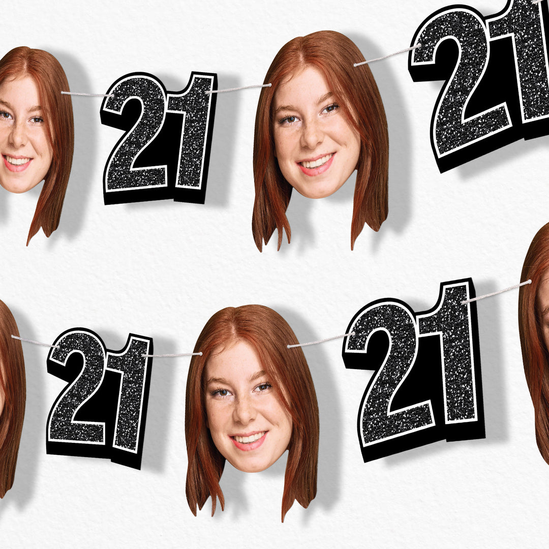Black 21st birthday fun face banner