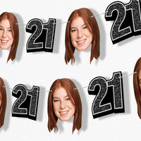 Black 21st birthday fun face banner