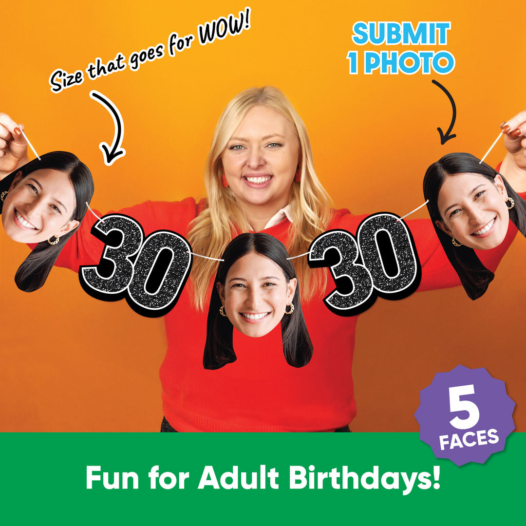 One photo creates five custom faces for 30th birthday garland