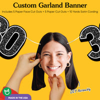 Cardstock finish and satin string on 30th birthday face banner