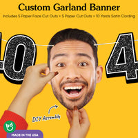 Cardstock finish and satin string on 40th birthday face banner