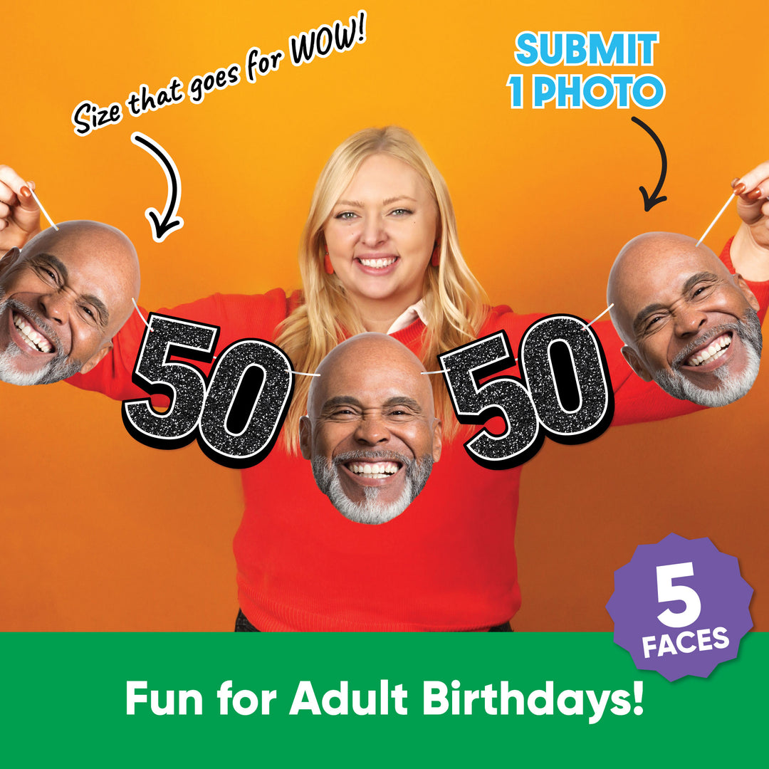 One photo creates five custom faces for 50th birthday garland