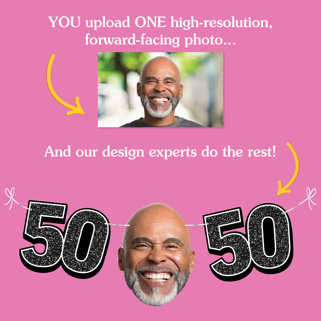 Upload one photo for custom 50th birthday fun face banner