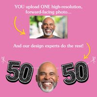 Upload one photo for custom 50th birthday fun face banner