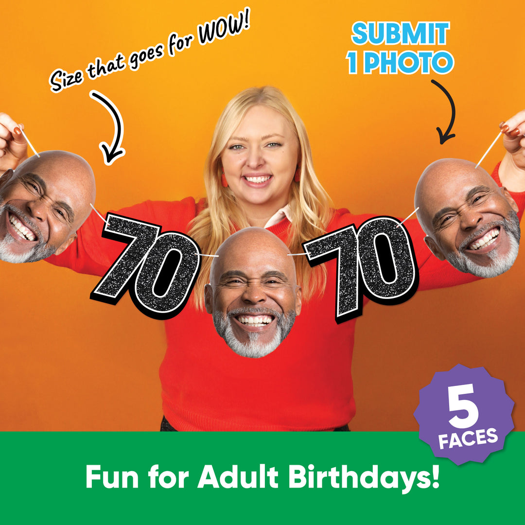 One photo creates five custom faces for 70th birthday garland