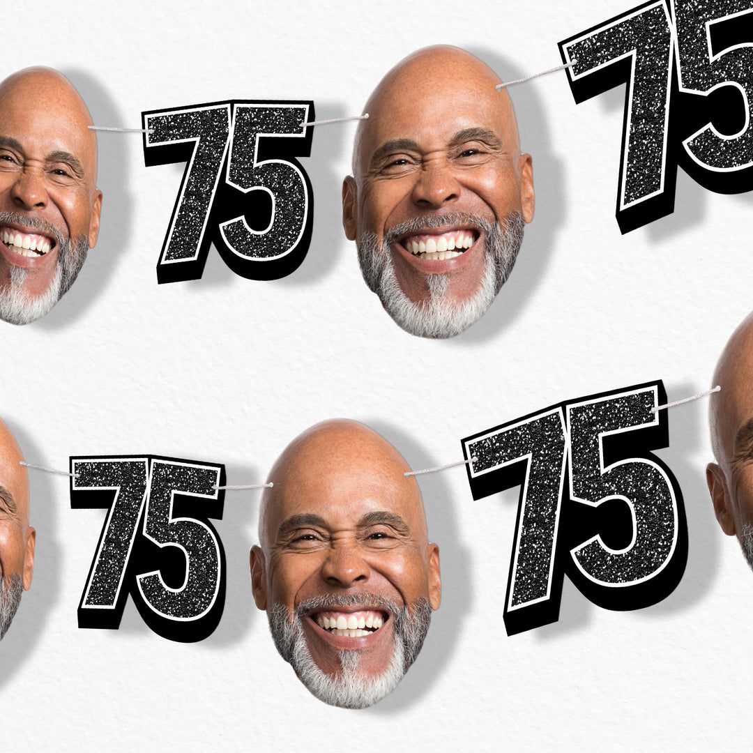 Custom Face 75th Birthday Garland Banner