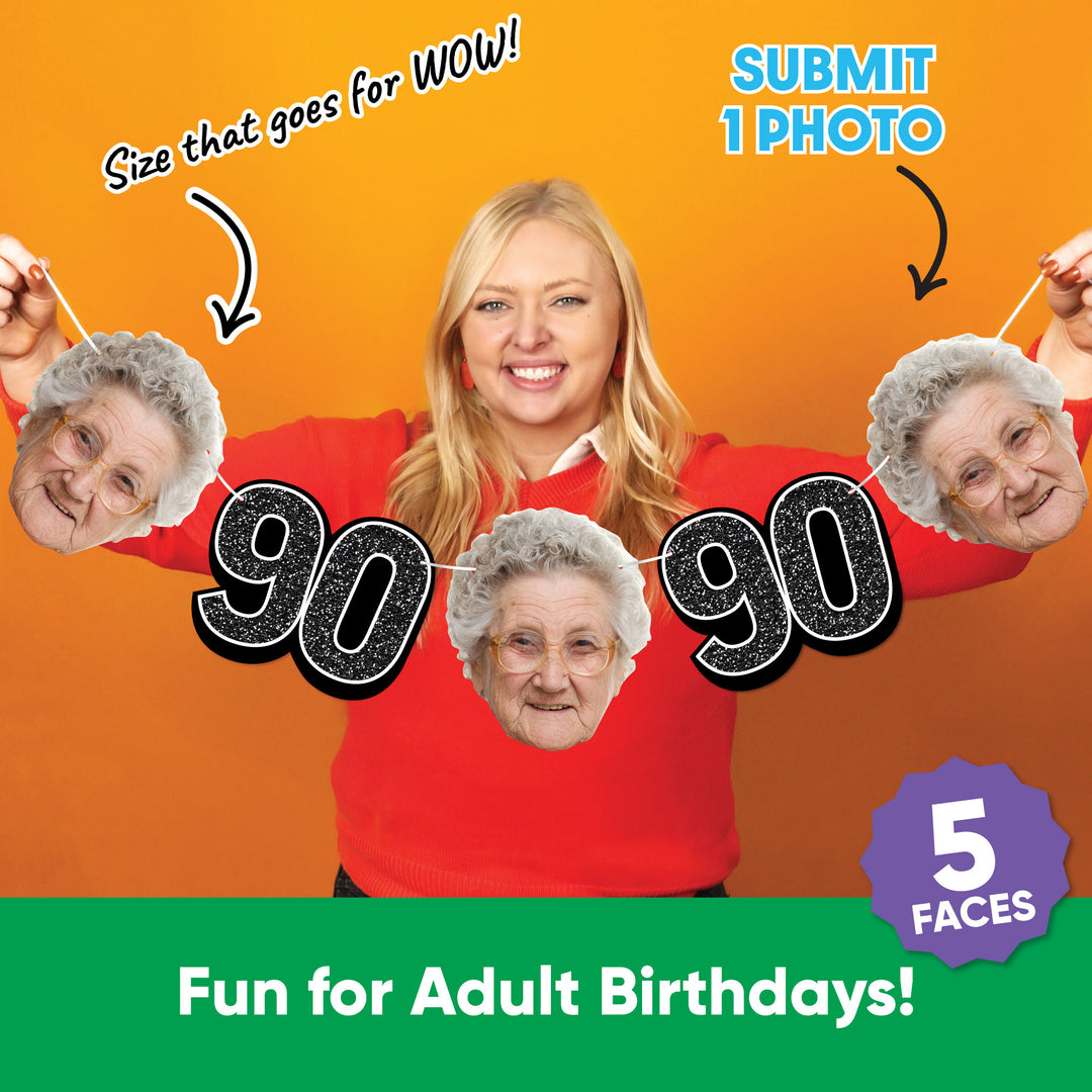 One photo creates five custom faces for 90th birthday garland
