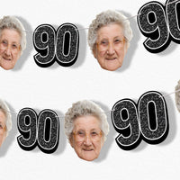 Black 90th birthday fun face garland banner