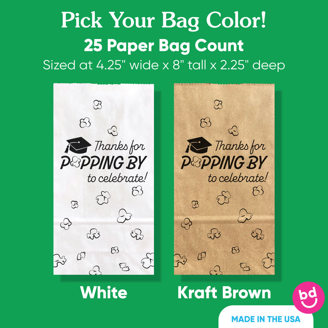 25-count Black and white graduation snack bags stacked