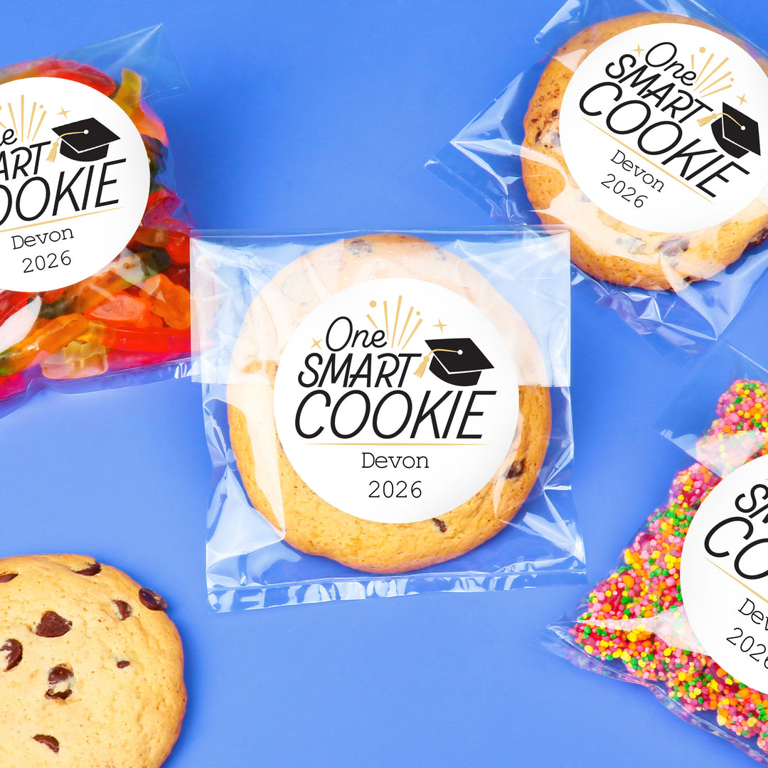 Black and white personalized graduation cookie favors