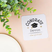 Black and white custom name coaster close-up
