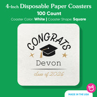 Black and white graduation coaster pulpboard detail
