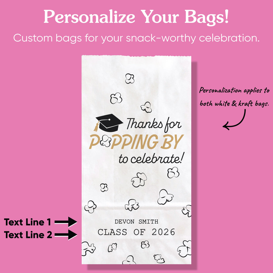 Black and white personalized graduation popcorn bags
