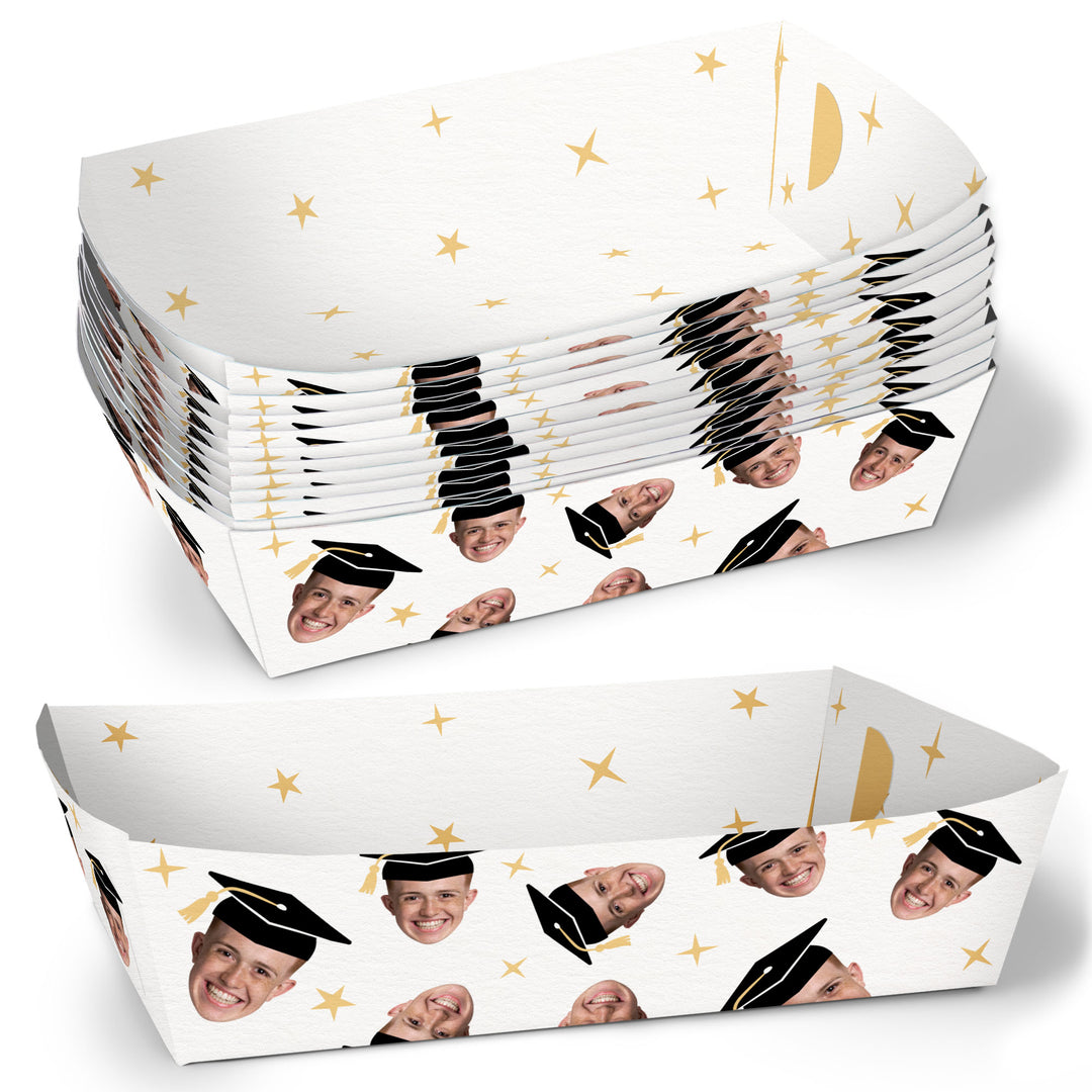 Black and white custom graduation paper food trays 12ct