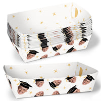 Black and white custom graduation paper food trays 12ct