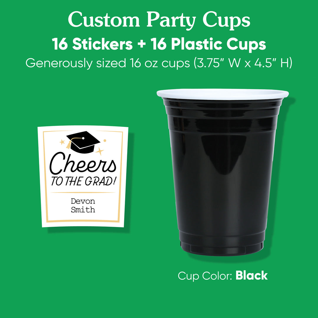 16 oz black graduation party cup detail