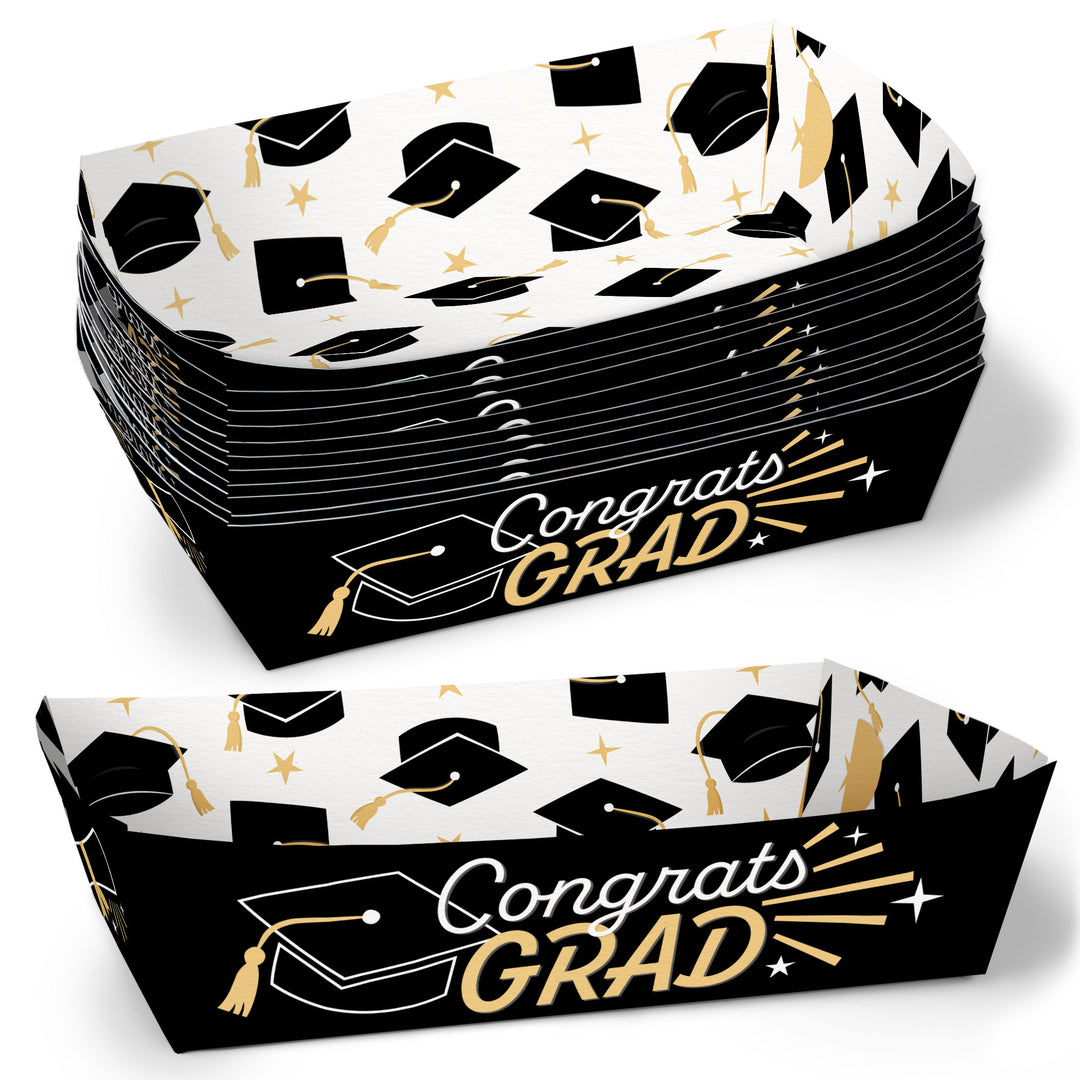 Black and White Graduation Paper Food Trays 12ct