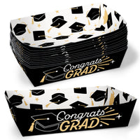 Black and White Graduation Paper Food Trays 12ct