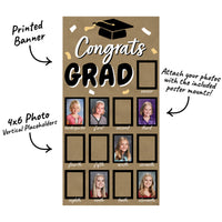 Graduation-themed photo display with 'Congrats Grad' text and placeholders for photos.