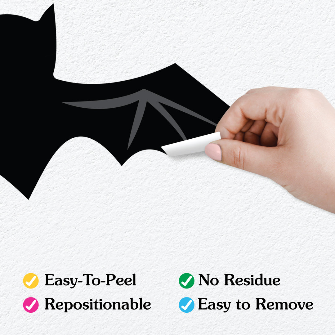 Black Bats - Peel and Stick Halloween Vinyl Wall Art Stickers - Wall Decals - Set of 20