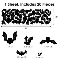 Black Bats - Peel and Stick Halloween Vinyl Wall Art Stickers - Wall Decals - Set of 20
