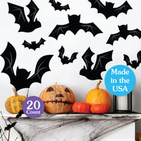 Black Bats - Peel and Stick Halloween Vinyl Wall Art Stickers - Wall Decals - Set of 20