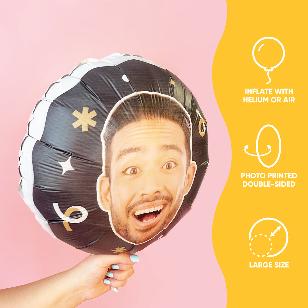 Personalized Fun Face Black & Gold Balloon - Double Sided - 1 Ct