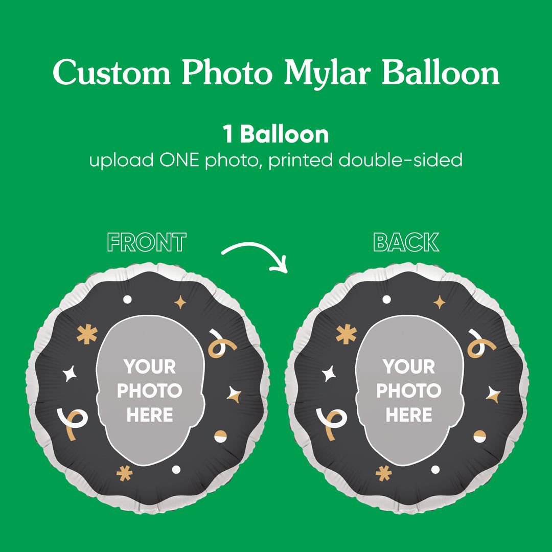 Personalized Fun Face Black & Gold Balloon - Double Sided - 1 Ct