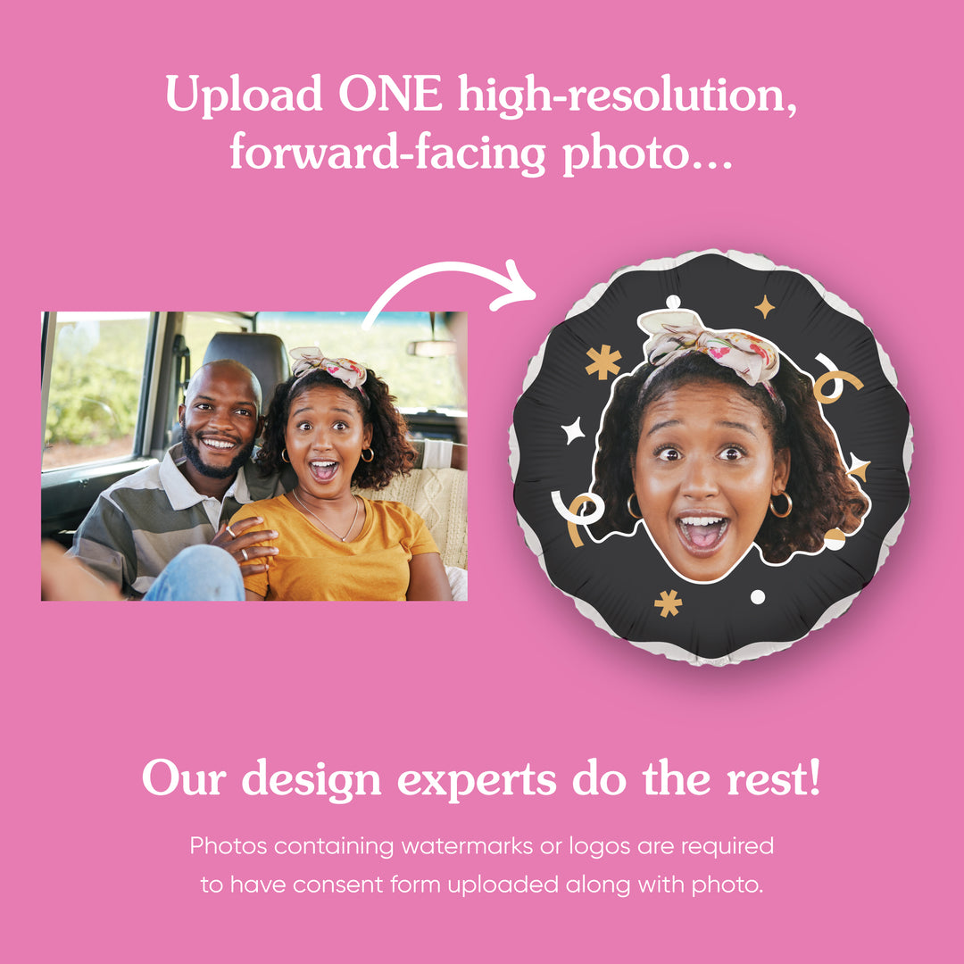 Personalized Fun Face Black & Gold Balloon - Double Sided - 1 Ct