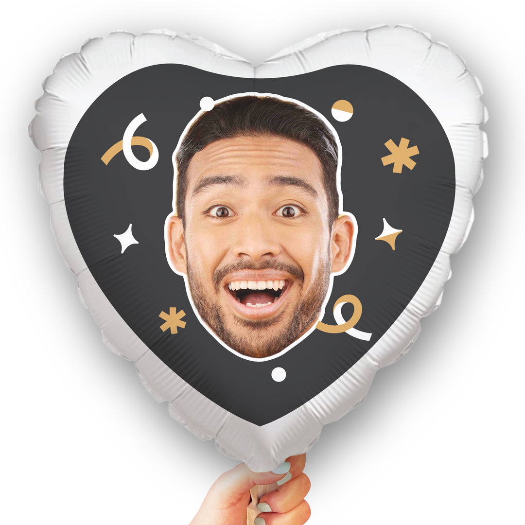 Personalized Fun Face Black & Gold Heart Balloon – Double Sided – 1 Ct
