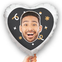 Personalized Fun Face Black & Gold Heart Balloon – Double Sided – 1 Ct