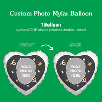 Personalized Fun Face Black & Gold Heart Balloon – Double Sided – 1 Ct