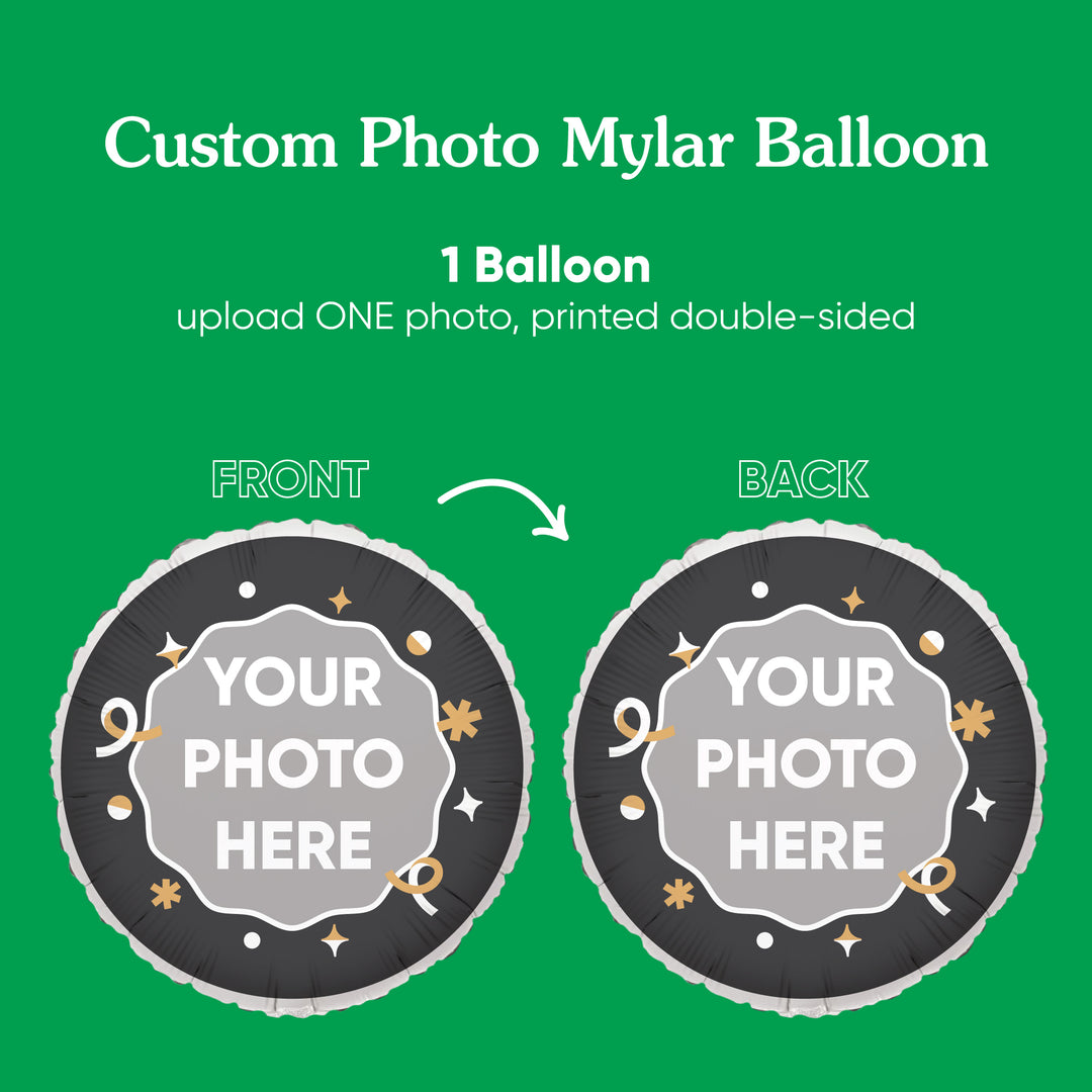 Personalized Photo Black & Gold Balloon – Double Sided – 1 Ct