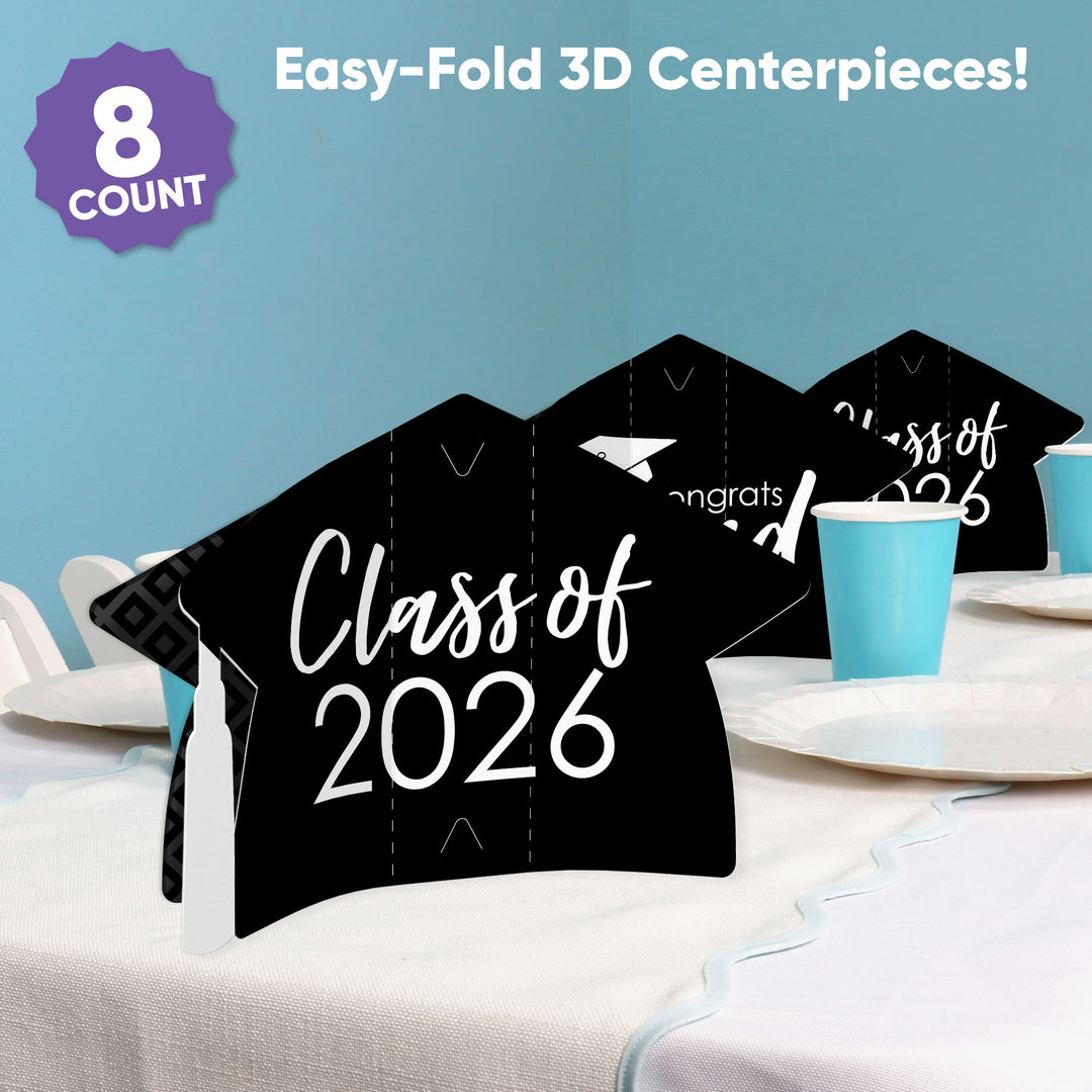 Black & White Graduation 3D Centerpieces - 8 Ct