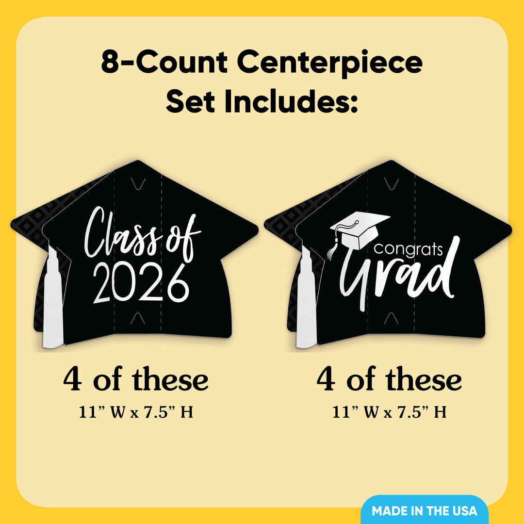 Black & White Graduation 3D Centerpieces - 8 Ct
