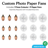 Set of 9 personalized birthday photo paper fans with glue dots