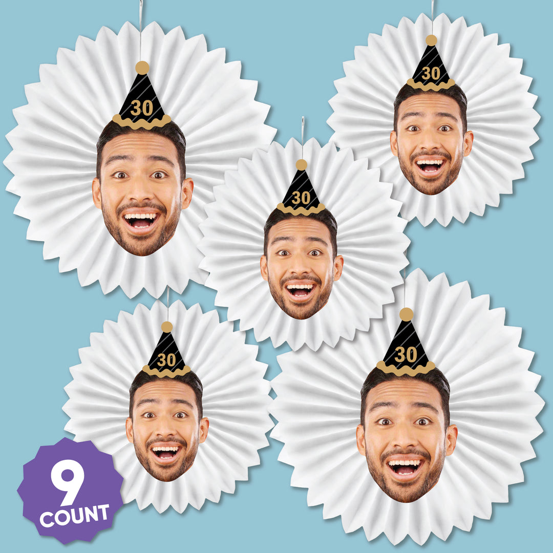 Adult happy birthday gold custom photo paper fan decorations