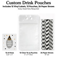 Custom Face Drink Pouches - Black and Gold Birthday - 12 Ct