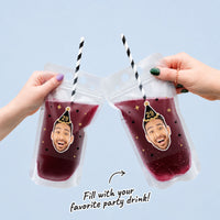 Custom Face Drink Pouches - Black and Gold Birthday - 12 Ct